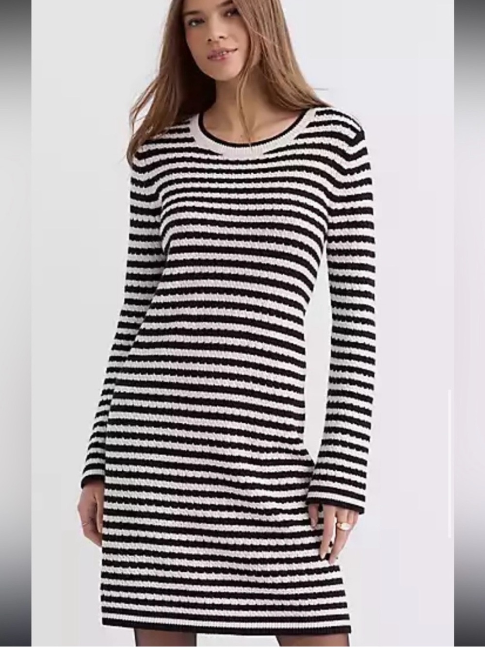 LOFT Black & White Striped Long Sleeve Knit Dress